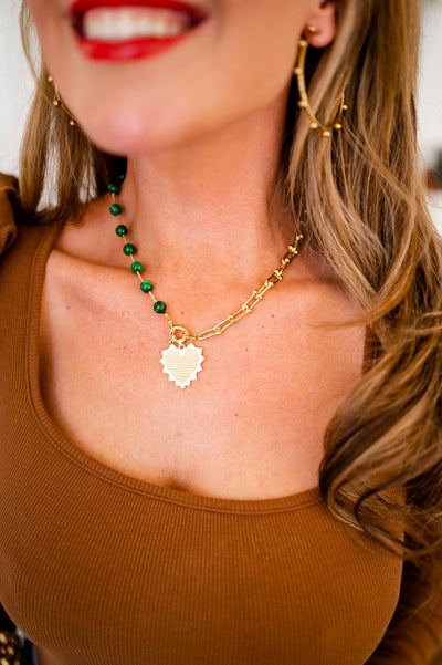 Heart + Emerald Necklace