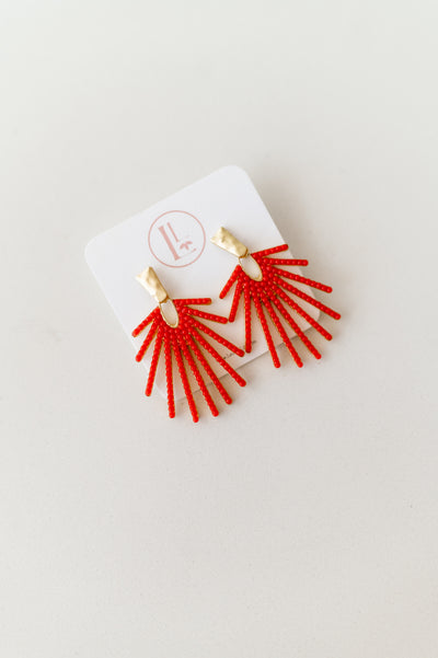 Red Sunburst Drop Earrings