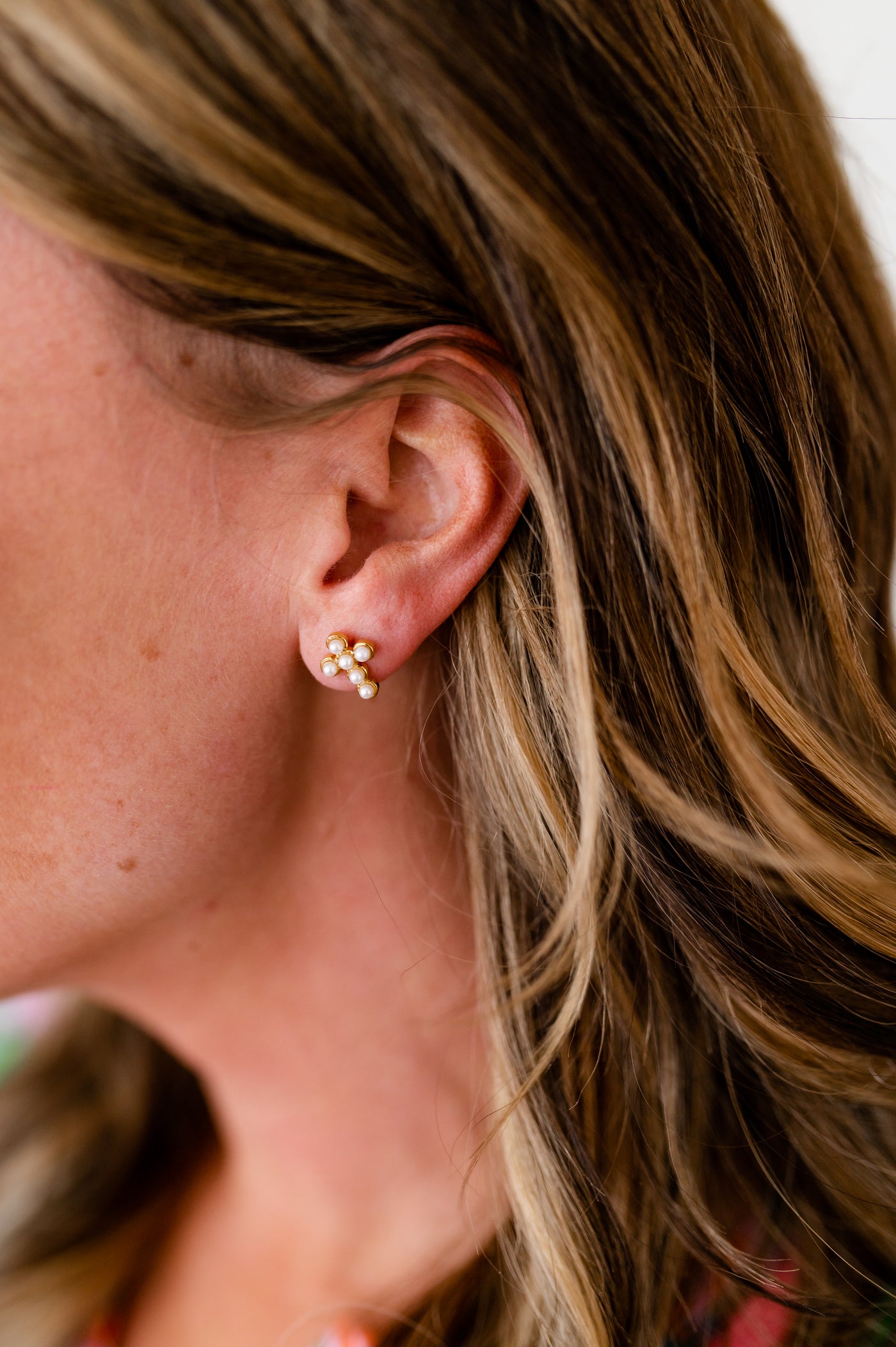Pearl Cross Stud Earrings