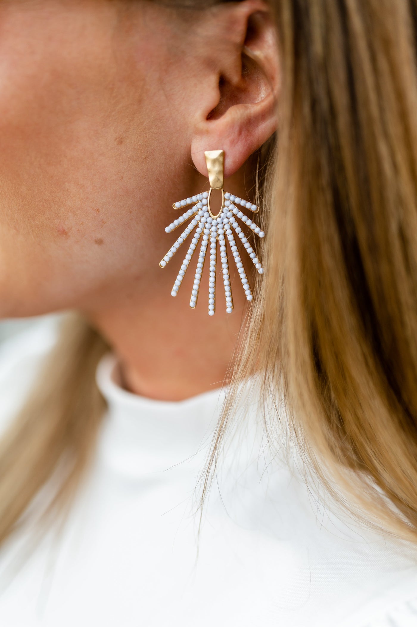 White Sunburst Drop Earrings