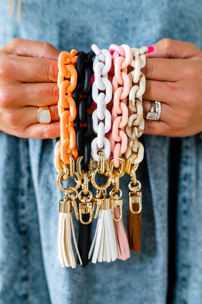 Chain Link Tassel Wristlet Key Chain, Neon Peach