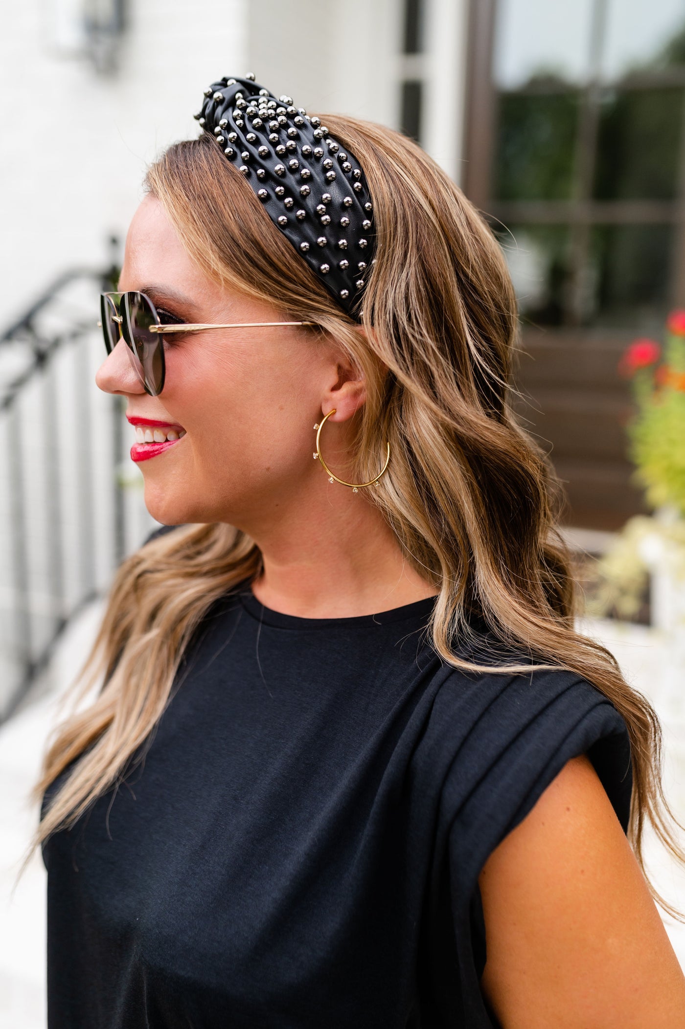 Lauren Studded Headband, Black