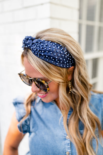 Lauren Studded Headband, Navy