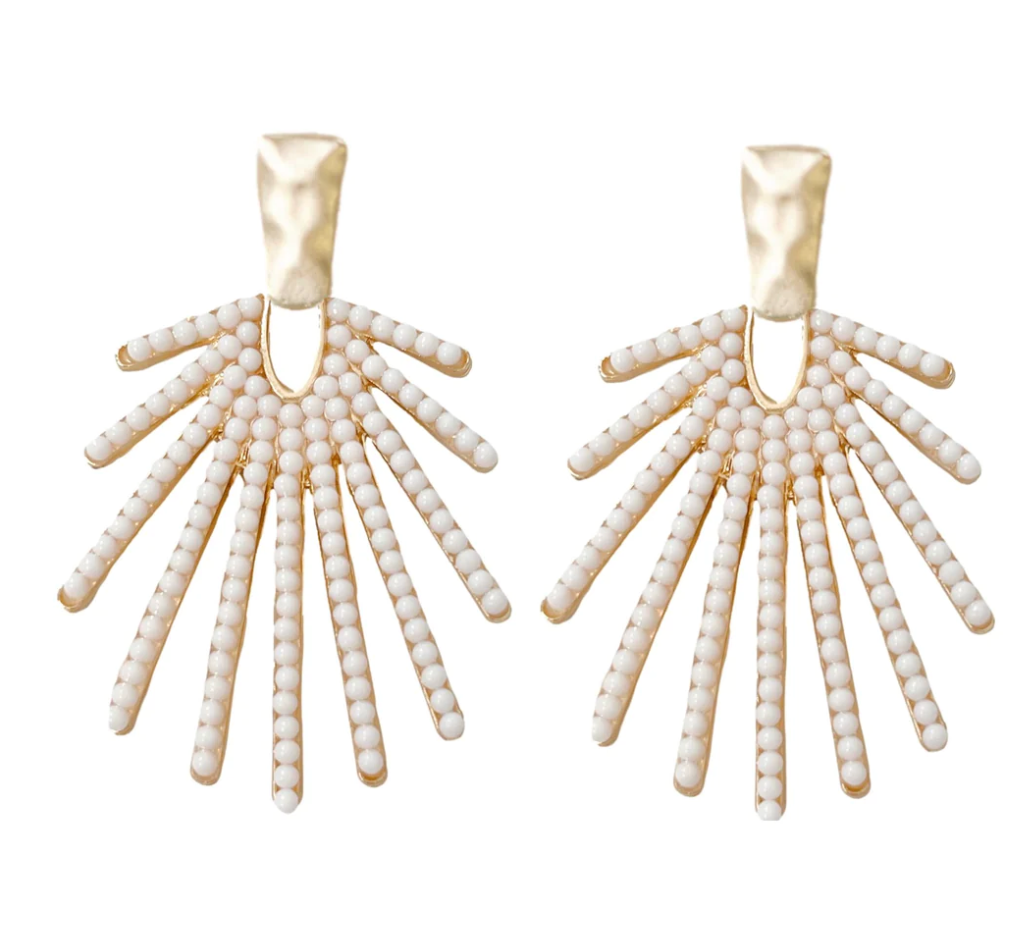 White Sunburst Drop Earrings