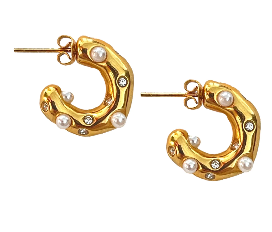 Diamond + Pearl Huggie Earrings