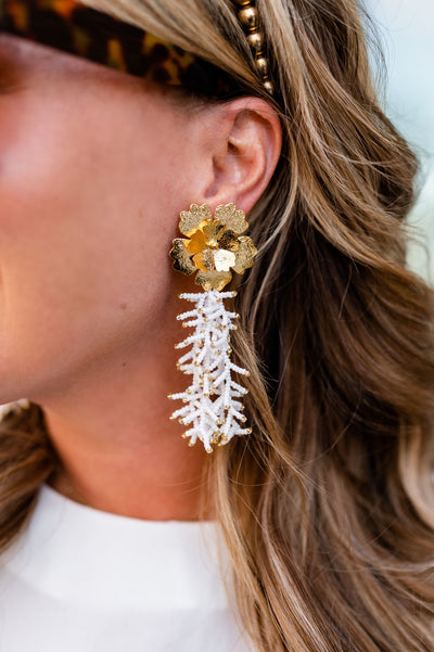 Daisy Coral Statement Earring, White